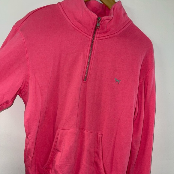 hot pink Victoria’s Secret 3/4 zip sweatshirt with grey leopard “LOVE PINK” - Picture 2 of 4